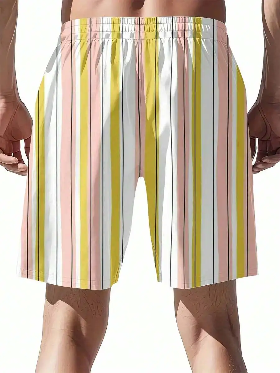 

Colorful Striped Mens Swim Shorts Quick Dry Beach Board Shorts For Summer Leisure Sports