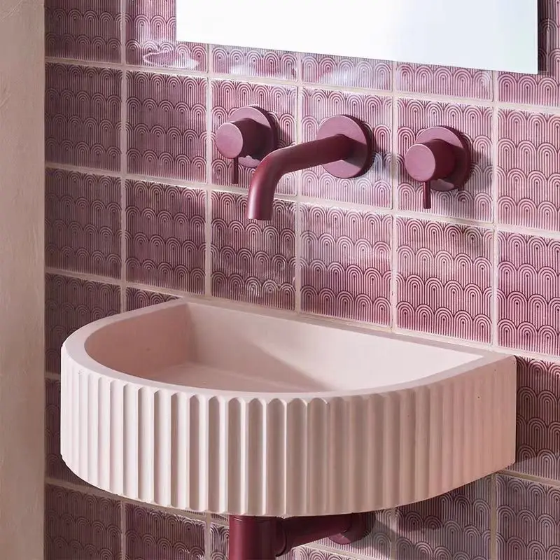 Small unit wall mounted washbasin, cute pink mini Instagram countertop basin, simple sink