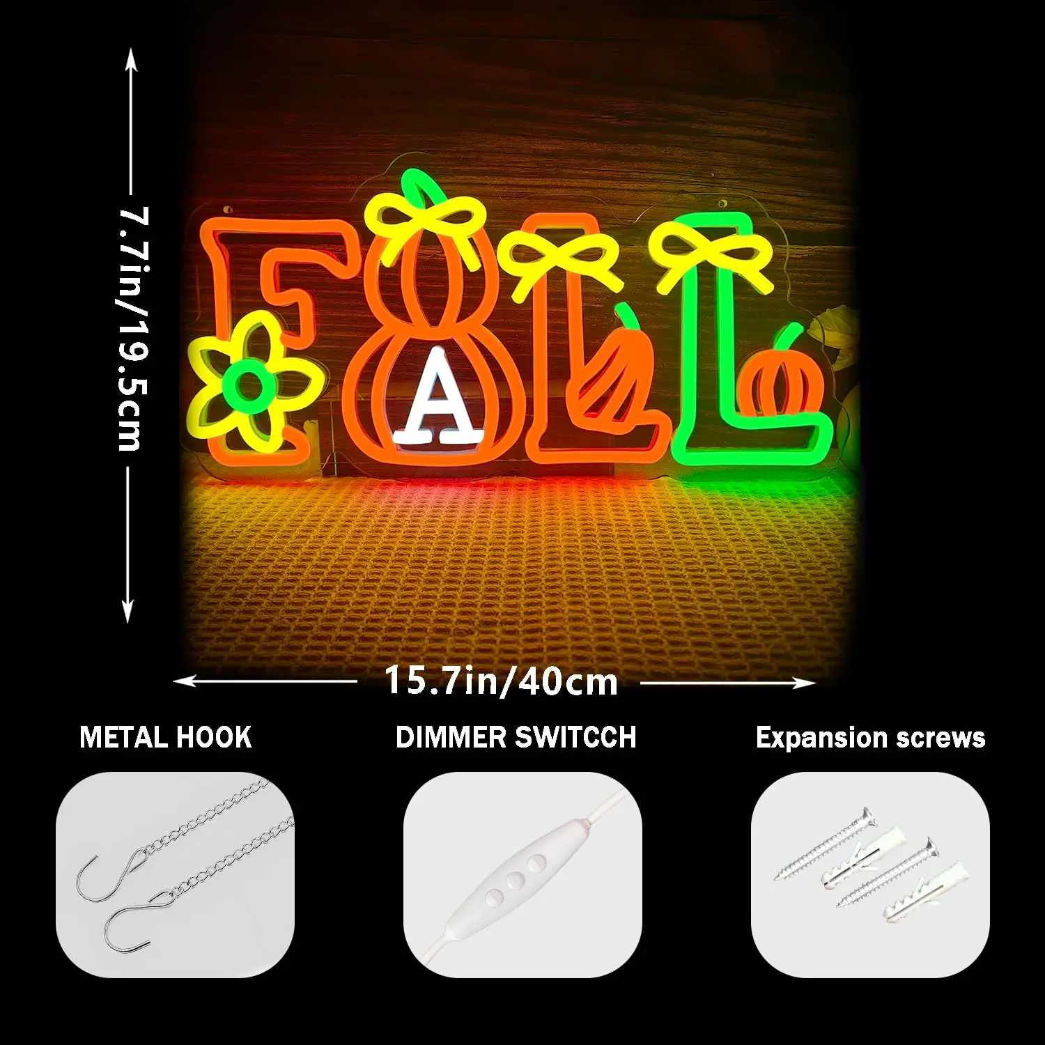 Hello Fall LED Neon Sign for Wall Decor Dimmable Switch for USB Power Pumpkin Maple Leaf Harvest Season Autumn Decoration