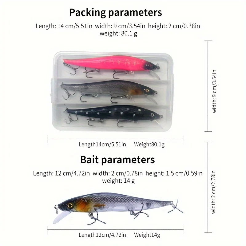 3PCS/box Japan Slow Sinking Minnow Fishing Lures 12cm 14g Jerkbait Bass Pike Carkbait Wobblers Swimbait Professional Bait