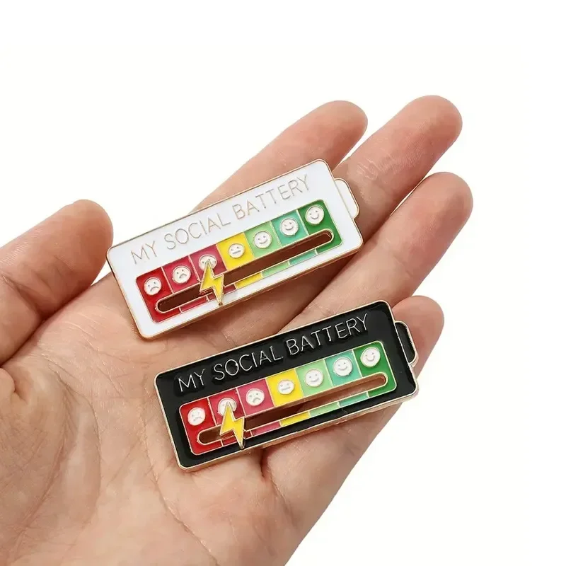 My Social Battery Mood Pins Brooch for Clothes Badges Cloud Metal Emblem Brooches for Women Social Battery Brooch Pendant Enamel