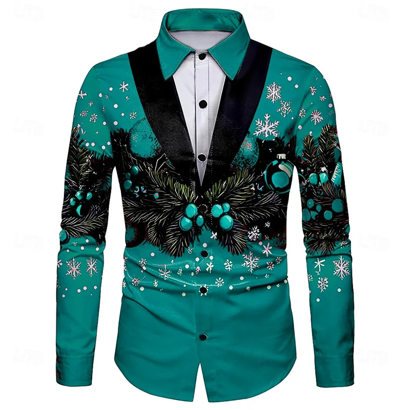 Fake Suit Pattern Hawaiian Shirts For Men Christmas Decoration 3D Printed Blouse Casual Loose Aloha Shirts Long Sleeves Tops