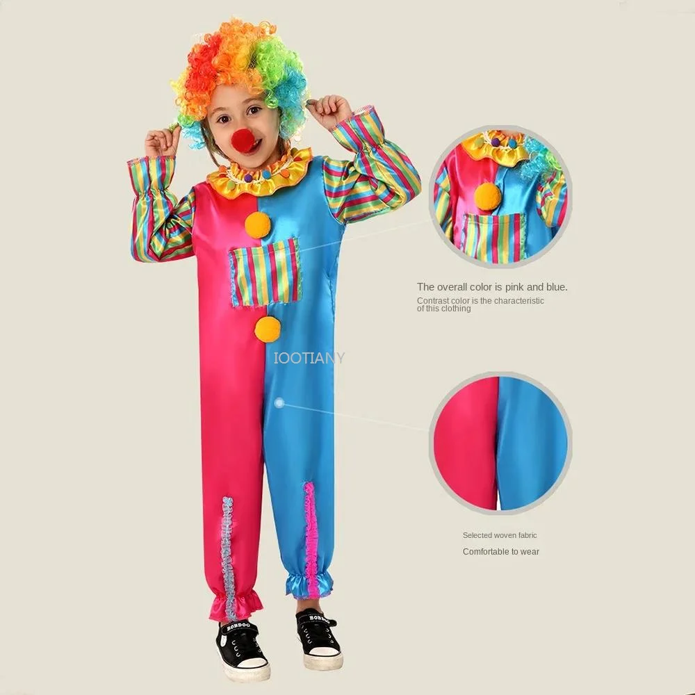 New Clown Role-playing Cos Clothes Carnival Patchwork Clown CostumeClashing Jumpsuit And Wig Funny Outfit For Opera