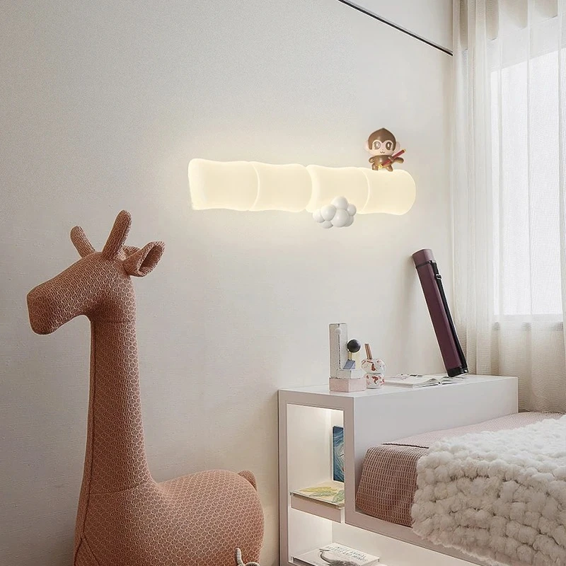Wall lamp monkey panda bamboo wall lamp LED indoor children's living room bedroom bedside night lamp