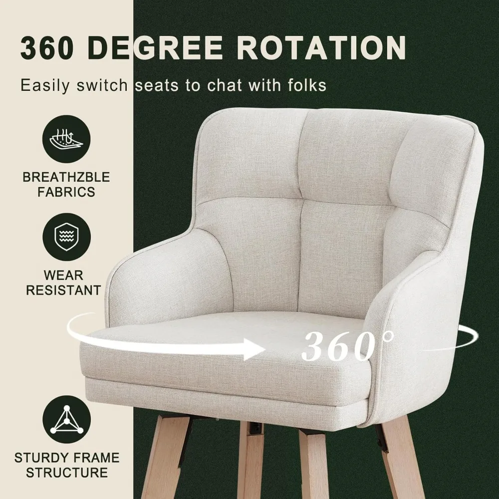 360°Swivel Counter Height Bar Stools with Back, 26 inch Solid Wood Legs, Bar Stool Modern Kitchen Island Chairs, Fabric