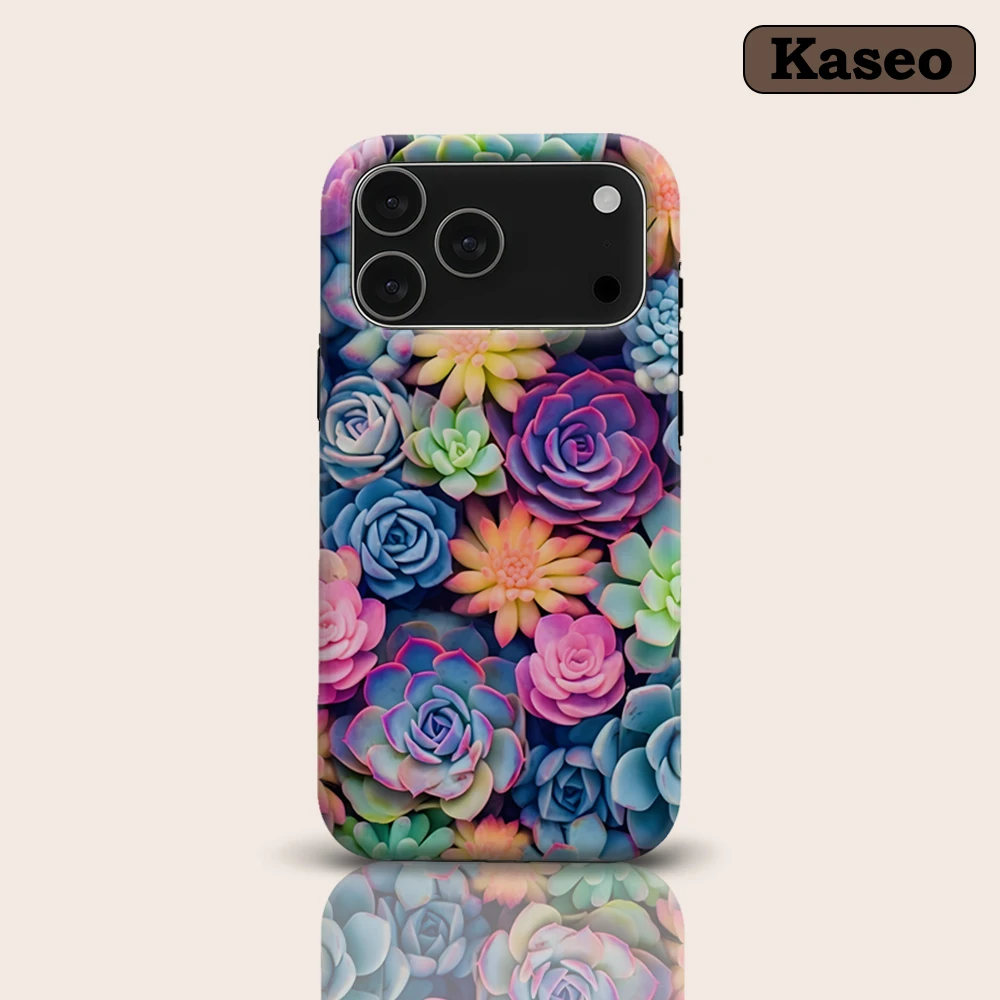 KASEO Matte Bumper for Magsafe Case for IPhone 17 16 15 14 Plus 13 Pro Max Shockproof Hard PC Succulent Rainbow Cover