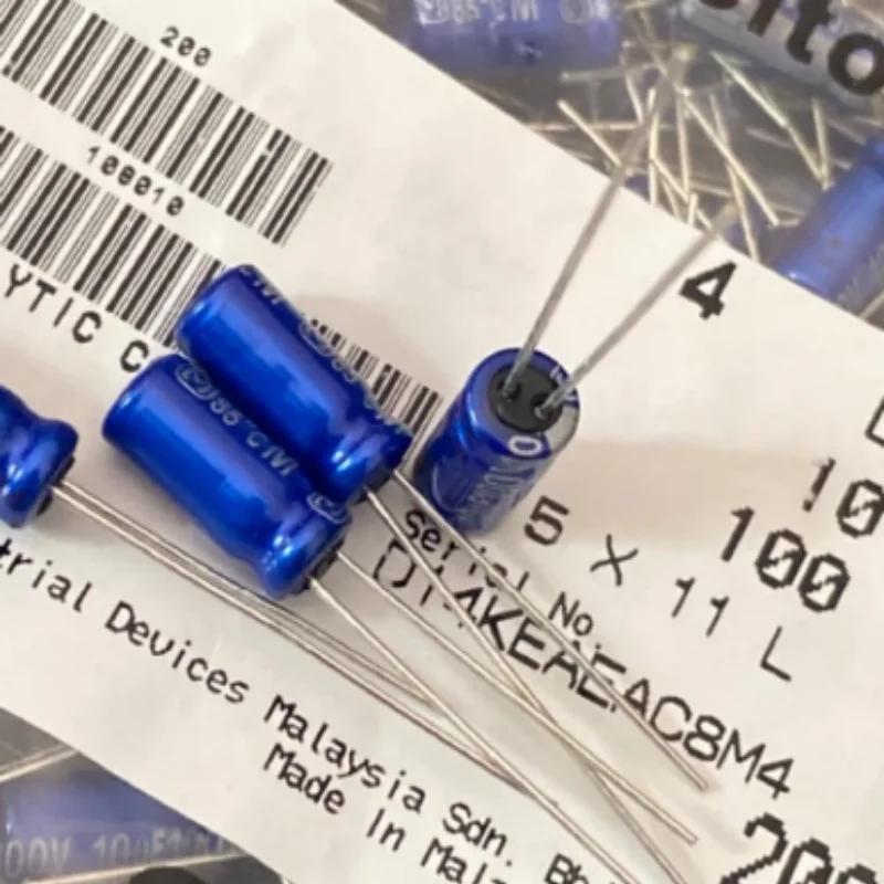 

10PCS-100PCS 10UF 100V Fever Sound Capacitor 100V10UF 5 * 11 AM Flash Blue Robe