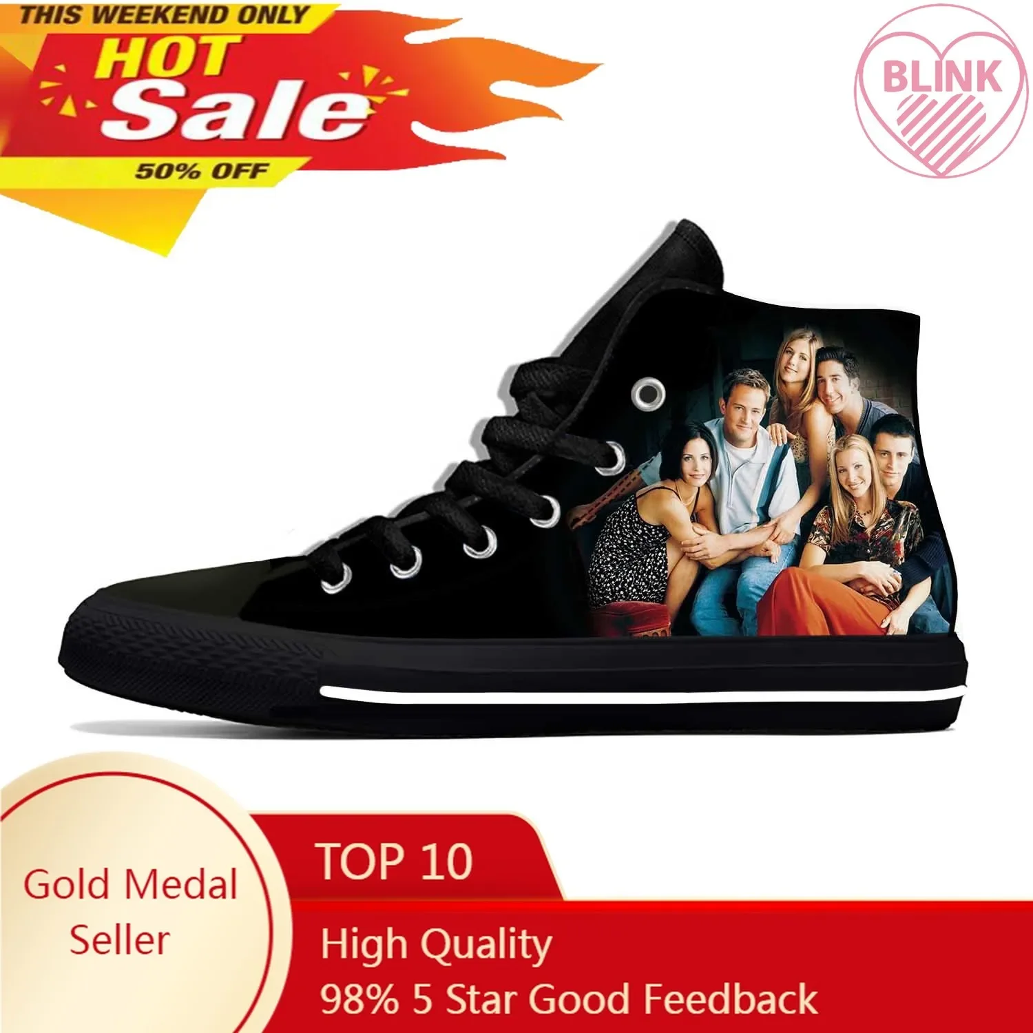 Friends Tv Show Movie Anime Cartoon Fashion Funny Casual Cloth Shoes High Top Lightweight Breathable 3D Print Men Women Sneakers