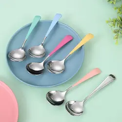 Stainless Steel Round Head Coffee Spoon Dessert  Korean Style mixing spoon Kitchen Gadget Tableware Household  Set