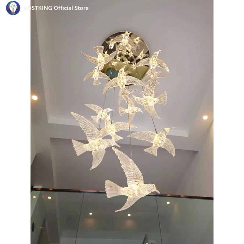 Hotel Lobby Staircase Swallow Bird light Rotating Staircase Light Villa Duplex Exhibition Hall Bar Counter Decorative Chandelier