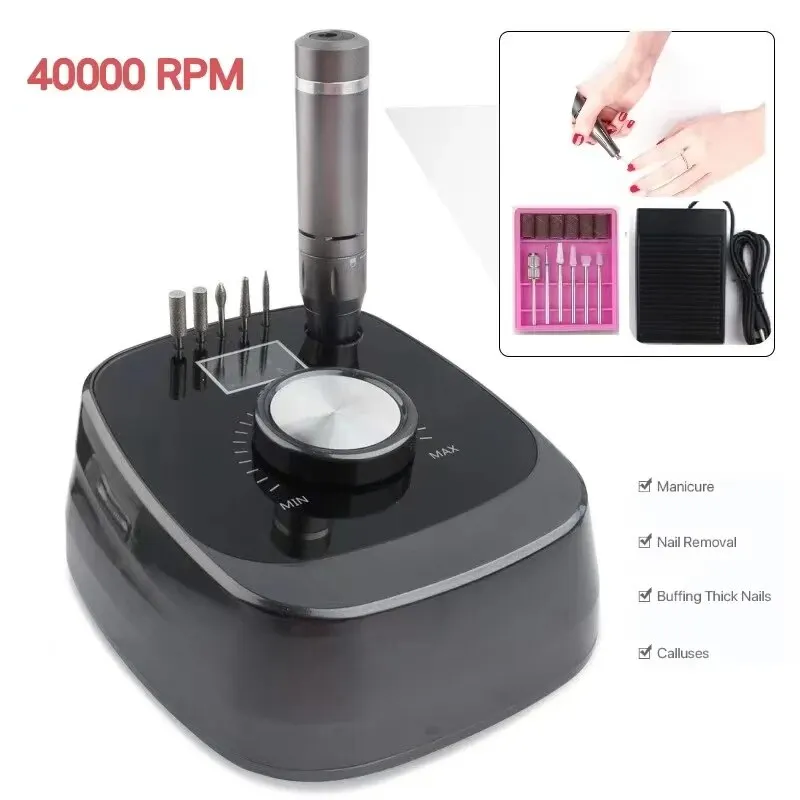 40000 RPM Professionnel Rechargeable Portable Nail Drill Électrique Polisseuse Manucure Machine Pour Acrylique Gel Ongles