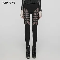 PUNK RAVE damskie Punk elastyczne tkane diagonalne legginsy z dziurką Split Slim seksowne spodnie odzież damska wiosna/jesień