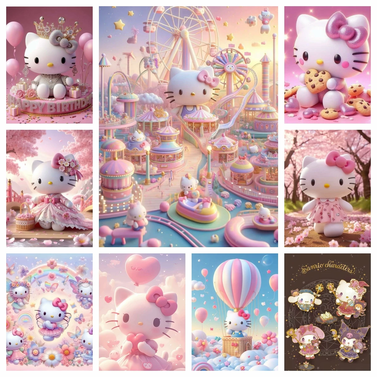 Hello Kitty Cute Pink Cat Diamond Painting Kits Photo Art 5D DIY Full Drills Mosaic Cross Stitch Embroidery Home Decor Gift