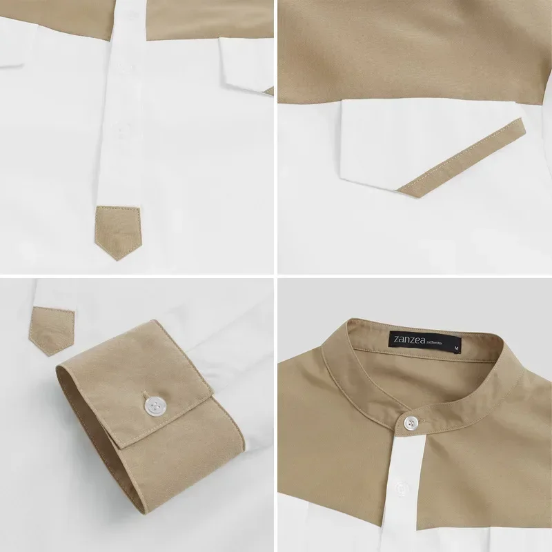 2025 ثوب مسلم مريح للرجال قفطان كم طويل ألوان متباينة ملابس إسلامية رقبة مندرين رداء إسلامي للشرق الأوسط #4