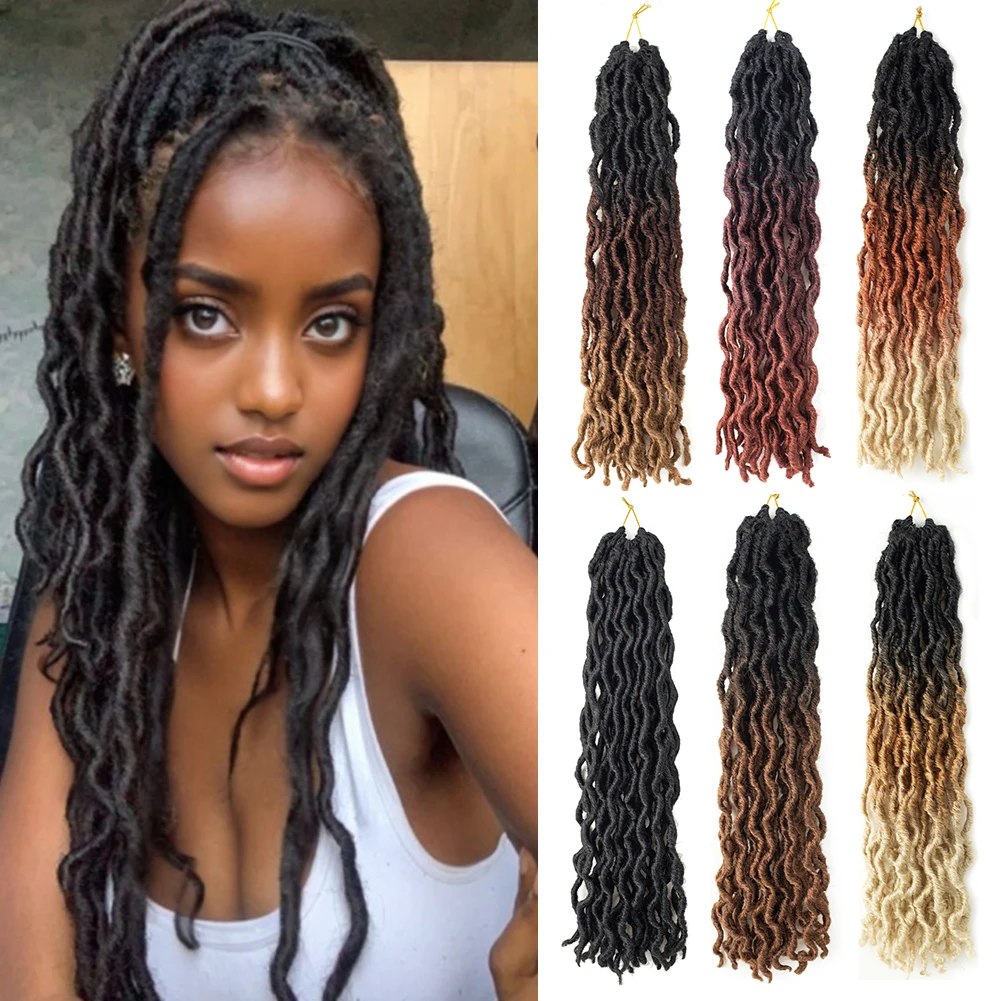 Deusa Faux Locs Crochet cabelo sintético, macio encaracolado Dreadlocks, extensões de trança, Ombre tranças, atacado