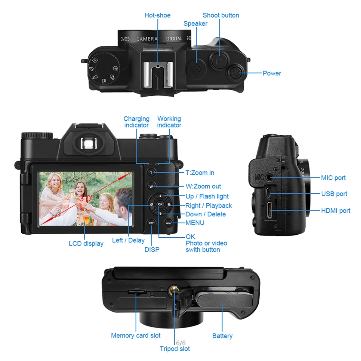 

2025+4K HD Professional Digital Camera Camcorder WIFI Webcam Wide Angle 16X Digital Zoom 48MP 3 Inch Flip Screen Recorder