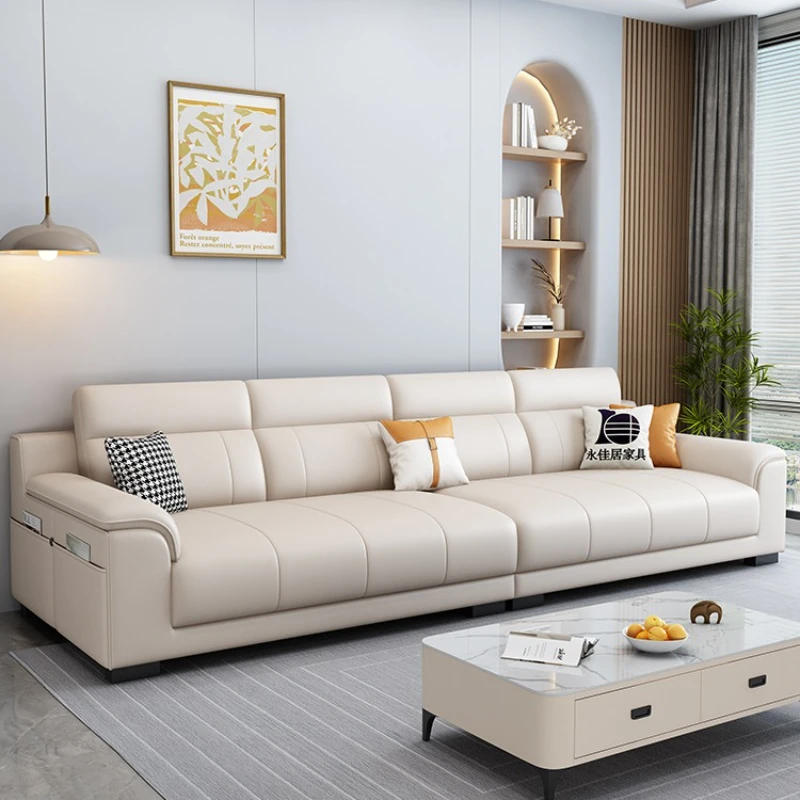 

Light luxury Italian minimalist leather short feet straight row sofa living room 2025 new small apartment sofa