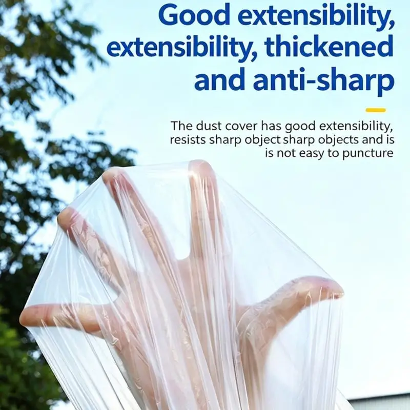 J0MA Clear Plastic Film Disposable Vehicle Cover Full Body Parking Dust Cover with Elastic for Storage Periods