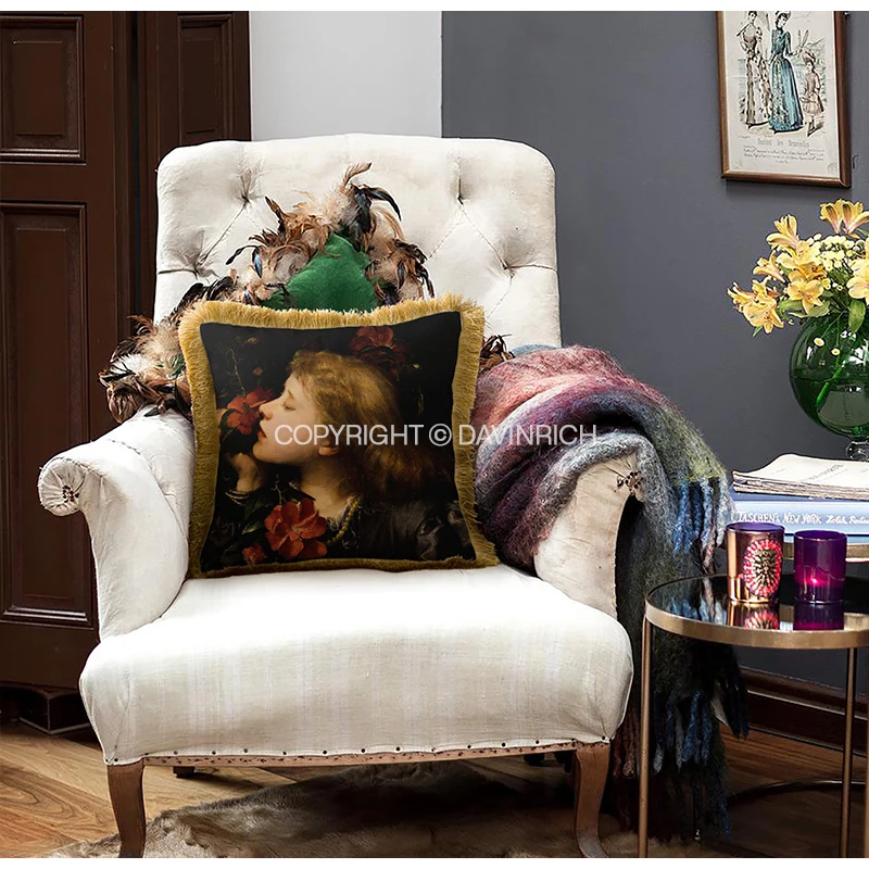DAVINRICH Itaian Retro Fragrance Girl Decorative Pillow Cover 45X45cm Premium Designer Cushion Cases For Couch Living Room Sofa