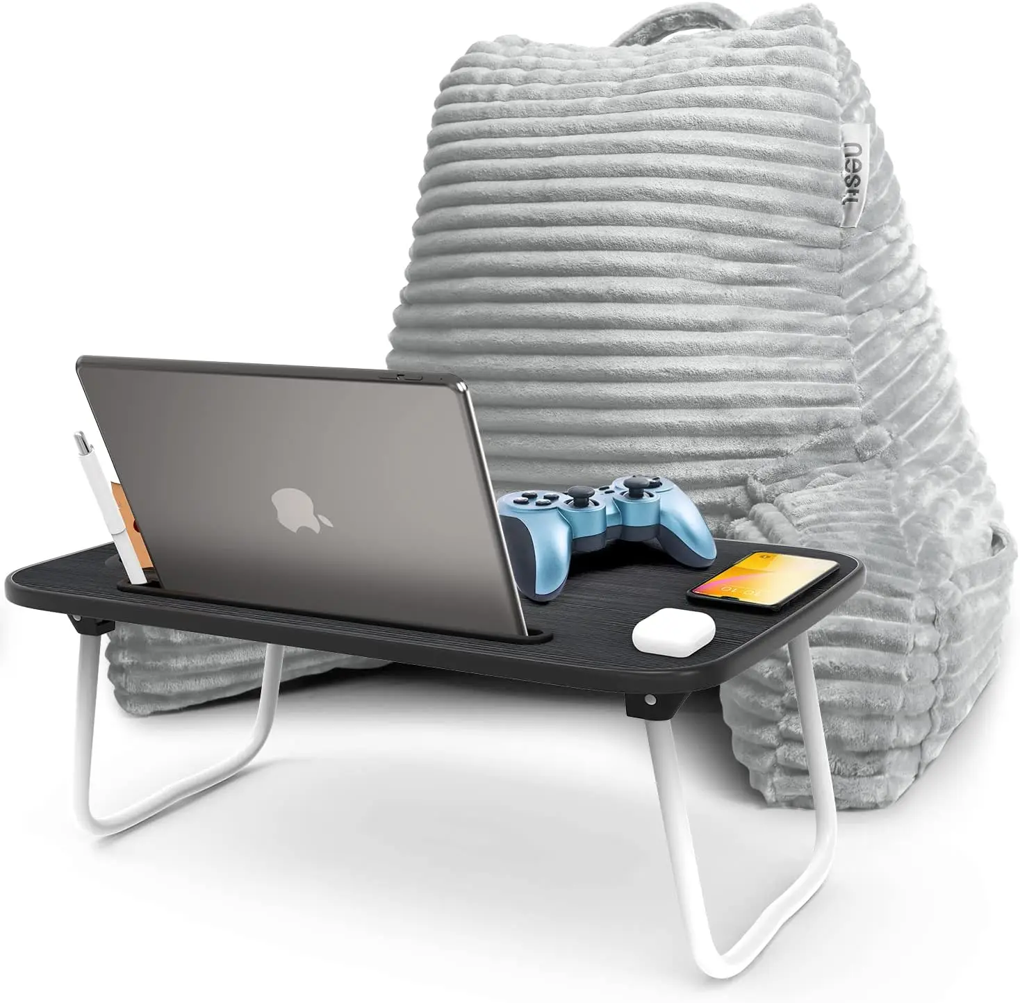 

Portable Lap Desk Pillow with Memory Foam for Kids & Teens, Medium Silver - Back Support & Laptop Stand