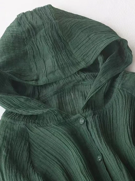 Dames mince lin à capuche Jaet coupe ample confortable chapeau irt femmes vêtements d'extérieur d'été longue Sve couleur Pure coréen Sle