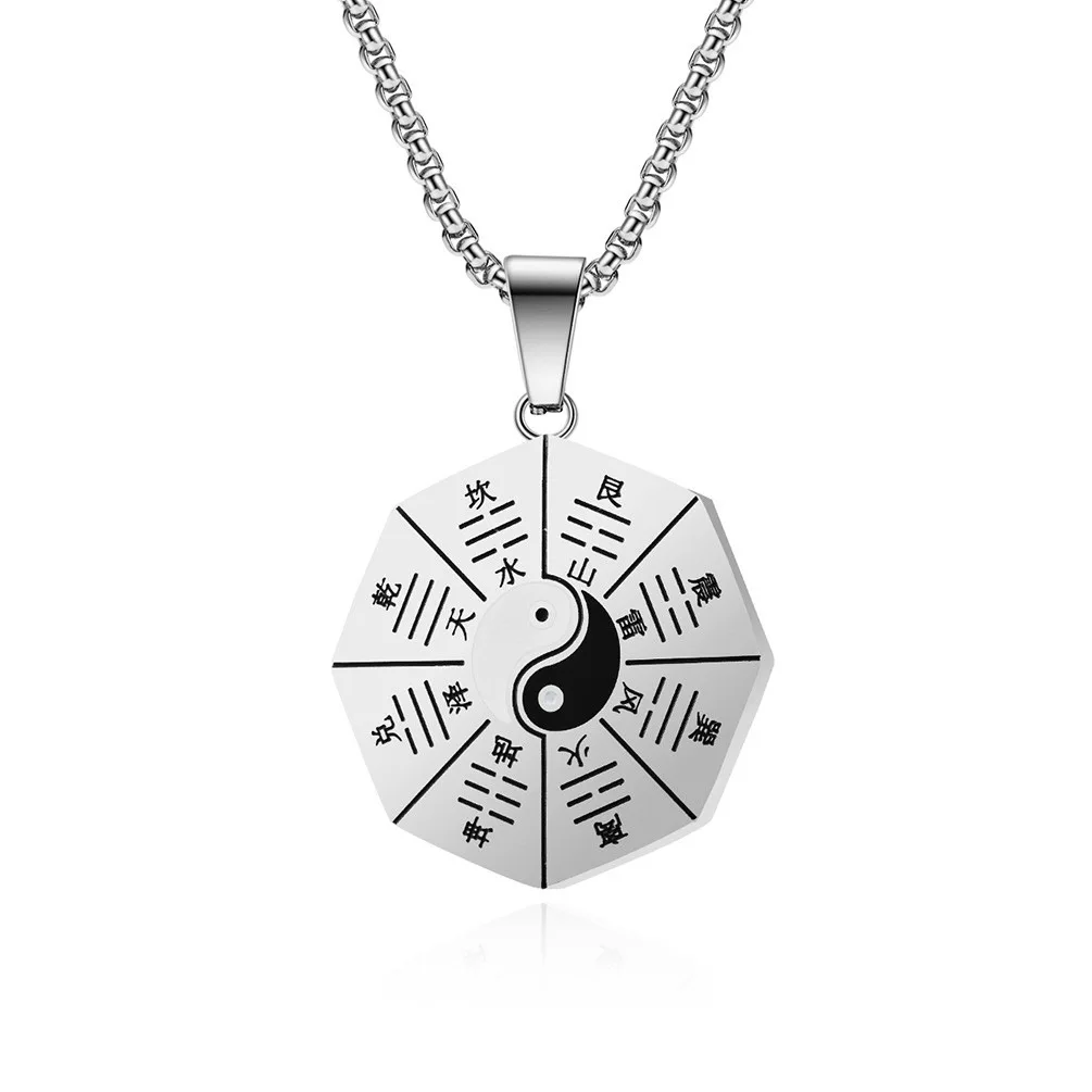 New Retro Ethnic Style Tai Chi Bagua Chart Pendent Neckalce Stainless Steel Neckalce for Men