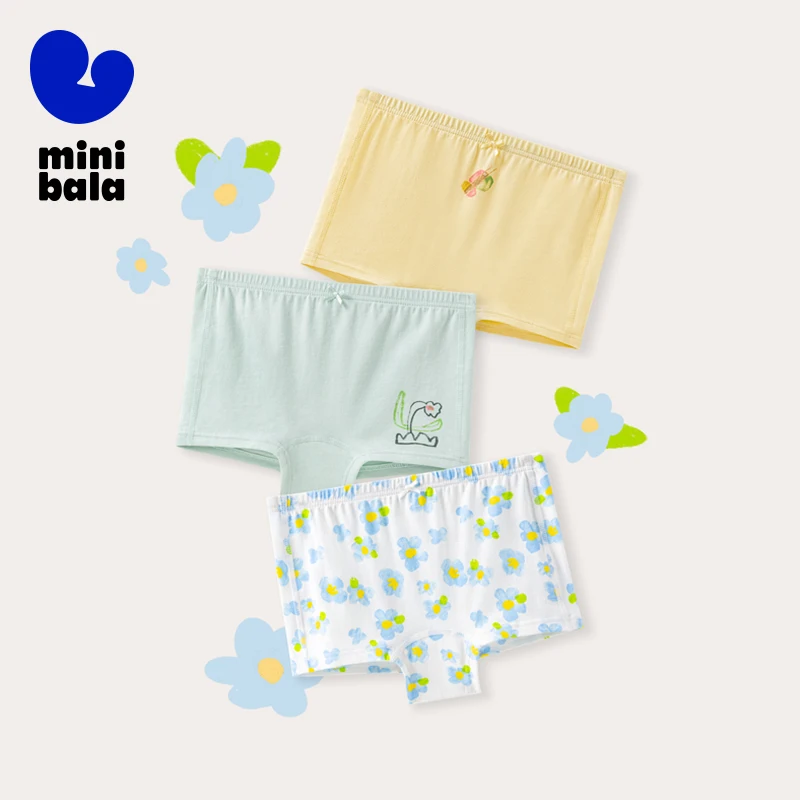 Mini Bala Underwear Girls Baby Children Underwear Soft Comfortable Breathable Elastic Boxer Briefs 3-Pack