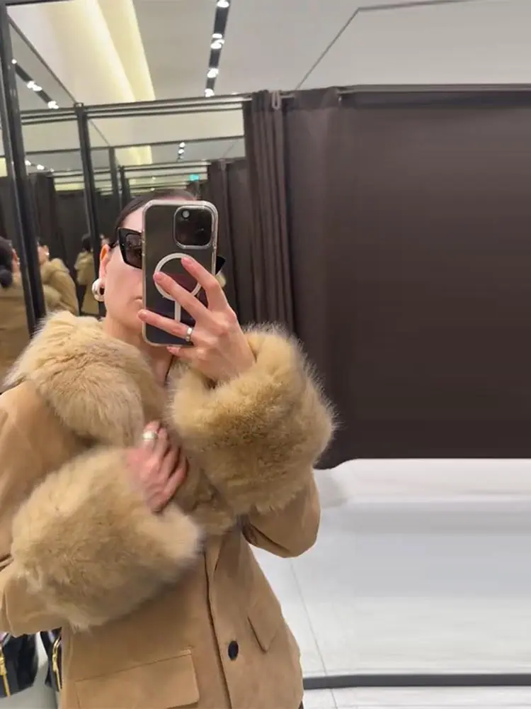 

Новые замшевые пальто для женщин, куртки из искусственного меха, винтажные топы, роскошная верхняя одежда, женская повседневная одежда, полусезонная женская куртка