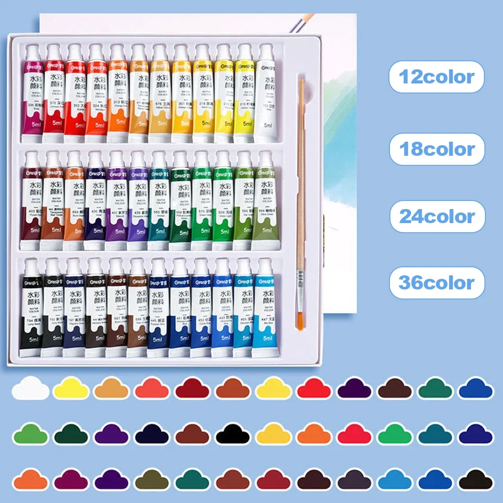 Kit de pigmento Gouache de la Academia de Arte, 12/24/36 colores, 5ml por tubo, pigmento de acuarela para estudiantes artísticos, juego de pintura de acuarela para principiantes