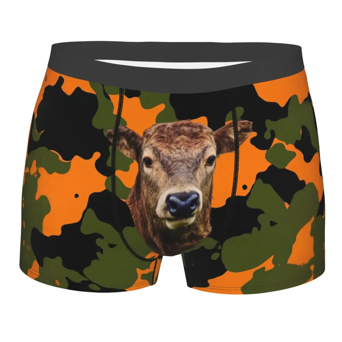 

Orange Camo Deer Underwear Men Breathable Boxer Briefs Shorts Panties Soft Underpants For Husband Boyfriend Valentine's Day Gift