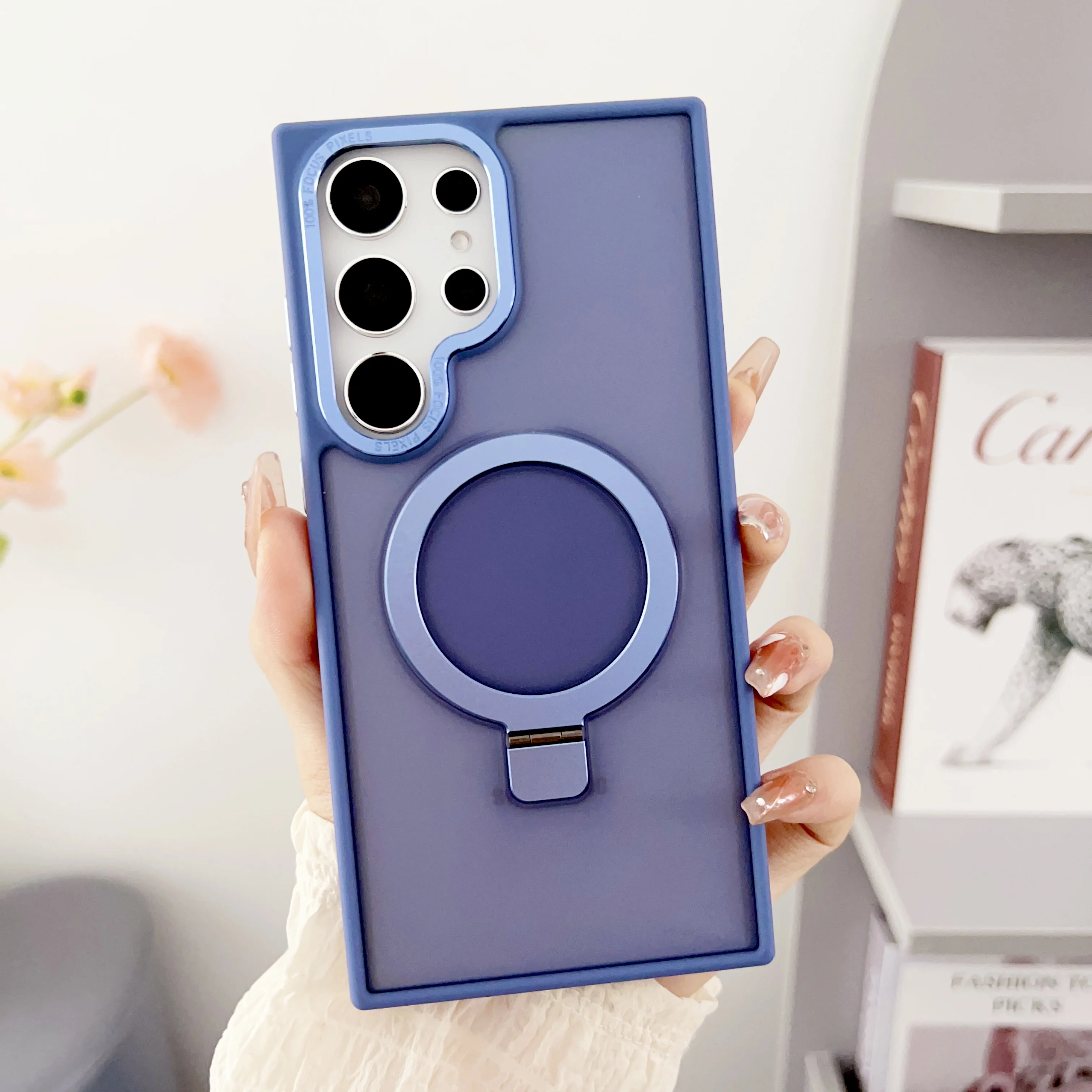 

The luxurious skin-feel fulcrum stand, matte phone case and metal lens frame are suitable for Samsung Galaxy S25, S24, S23 Ultra