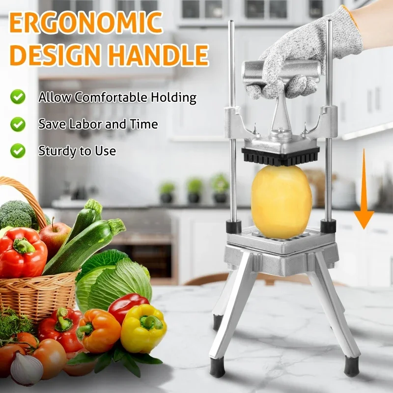 

Vegetable Fruit Chopper 3/8″ 1/4″ Blade Food Dicer French Fry Cutter Onion Slicer For Tomato Peppers Potato Mushroom Commercial