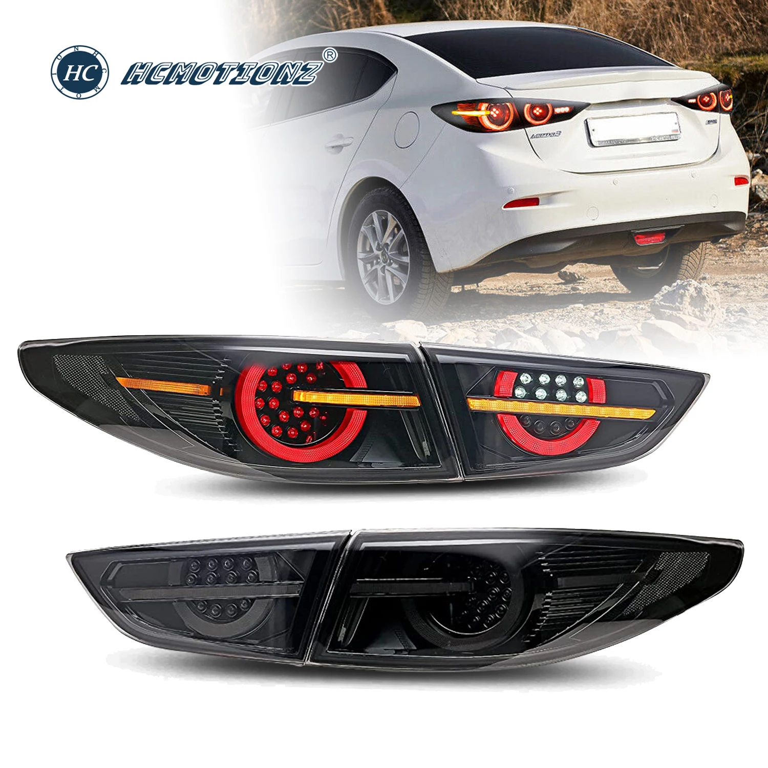 HCMOTIONZ LED Sequential Tail Lights for Mazda 3 2019-2022 Sedan Axela Startup Animation Sport Upgrade Rear Lamps Assembly