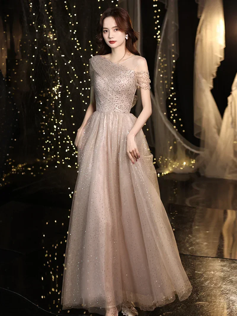 

Banquet Gown For Women Vintage Evening Party Dresses One-shoulder Long Skirt Fashion Lace Backless Women's Prom Dress Vestidos