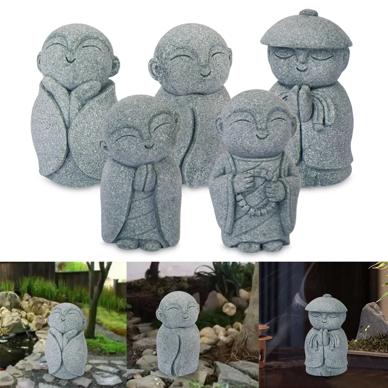 Monk Buddha Statue Stone Figurine Small Decor for Aquarium Fish Tank Ornament Desk Sculpture Art Home Table
