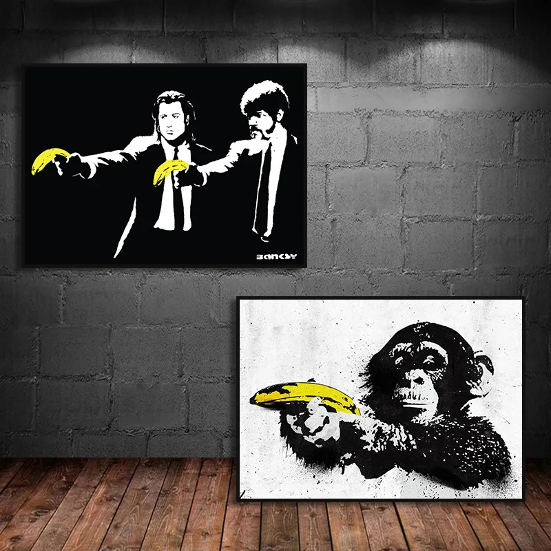 Banksy Street Graffiti Decorative Canvas Painting Girl with Balloon Follow Your Dreams Monkey Art Poster PrintsRoom Wall Decor