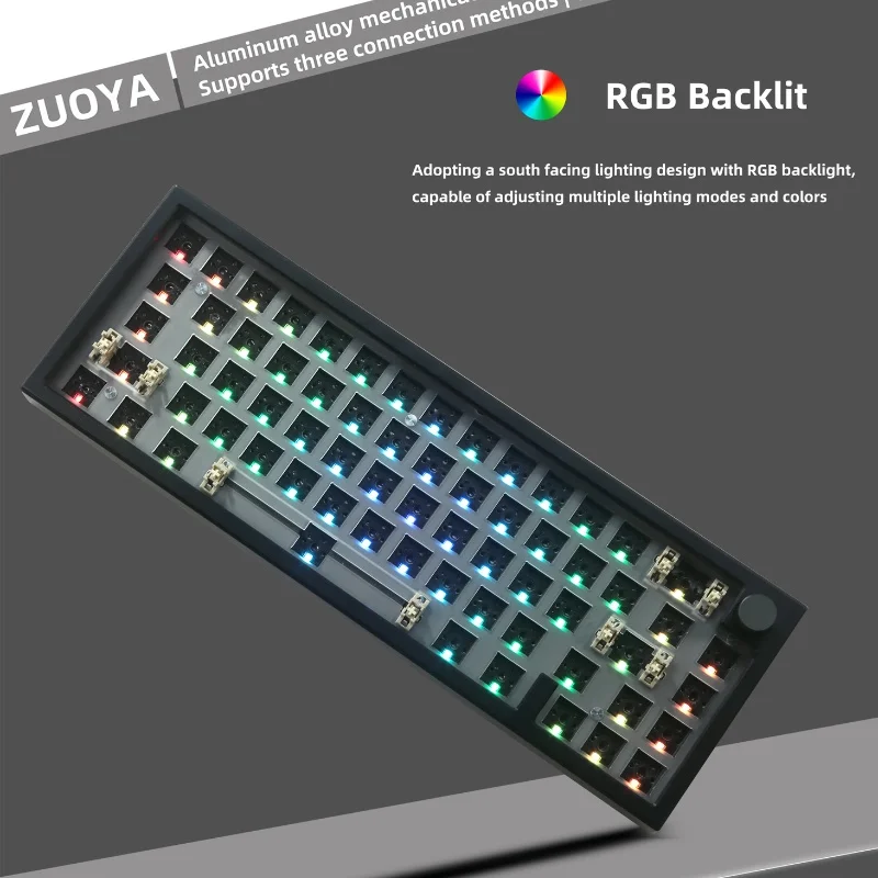 

Three mode connection mechanical keyboard kit aluminum alloy keyboard Rgb anodized hot plug customized game keyboard Gif