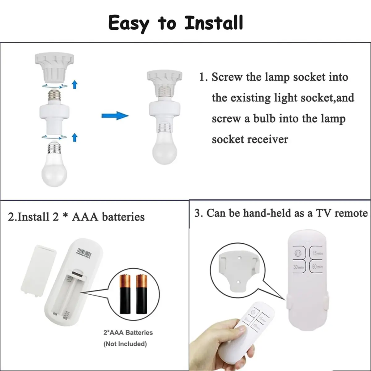 HAPPYDAY~ Remote Control Light Socket,Wireless Light Switch Kit with Timer,E26 E27 Bulb Lamp Holder ,for Attic,Garage,Stairwell