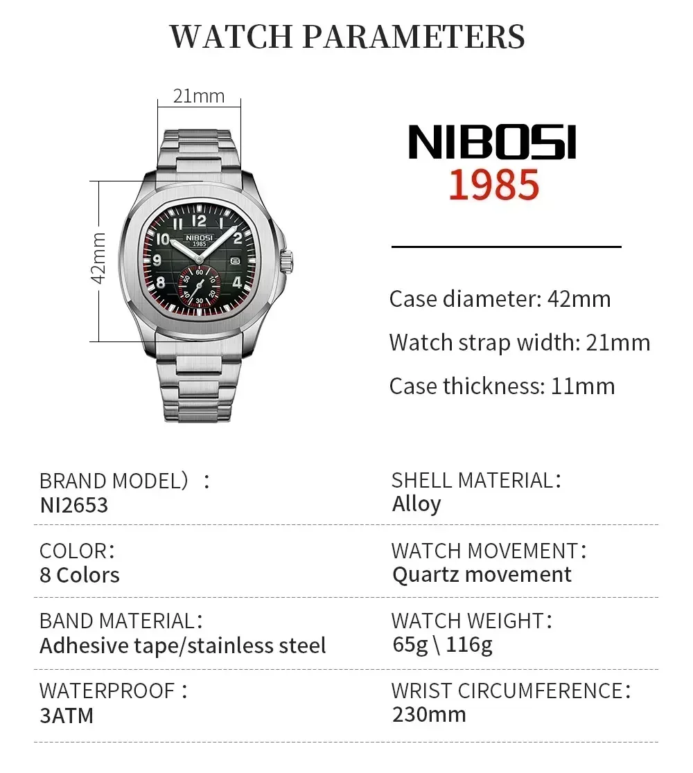 Nibosi Luxe Man Polshorloge Waterdichte Lichtgevende Chronograaf Horloge Voor Man Mannen Vierkant Siliconen Quartz Horloges Logio Masculino