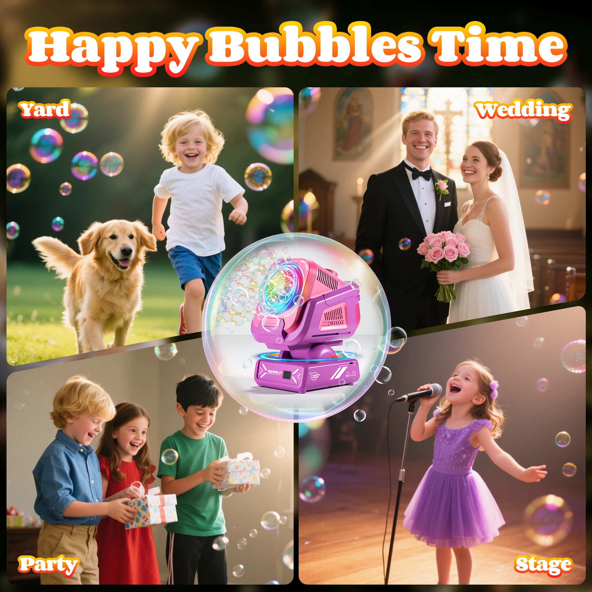 2025 Upgraded Bubble Machine with Remote Control, Automatic Rotation & Rgb Lights, 1800Mah Rechargeable Battery, Type-C Charge