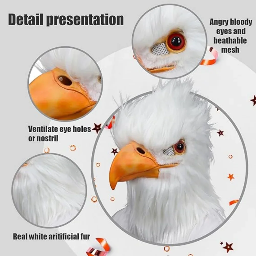 Eagle Head Mask Novelty Latex Full Face Eagle Mask Cute Furry Animal Props Halloween Carnival Costume Role Play Children's Gift