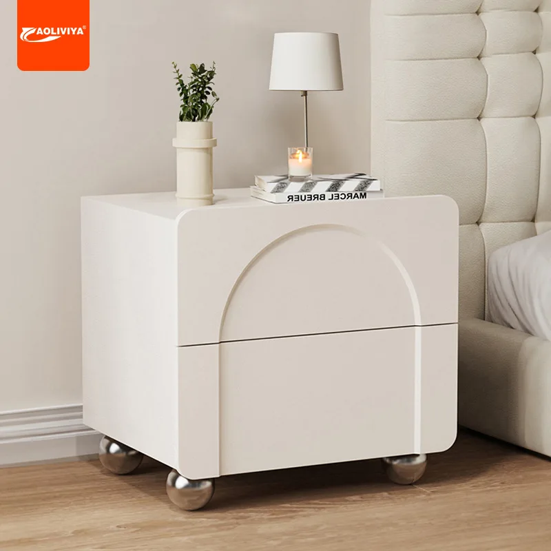 AOLIVIYA Cream Wind Bedside Table Home Bedroom Solid Wood Small Internet Celebrity Creative Simple Modern Bedside Storage Cabine