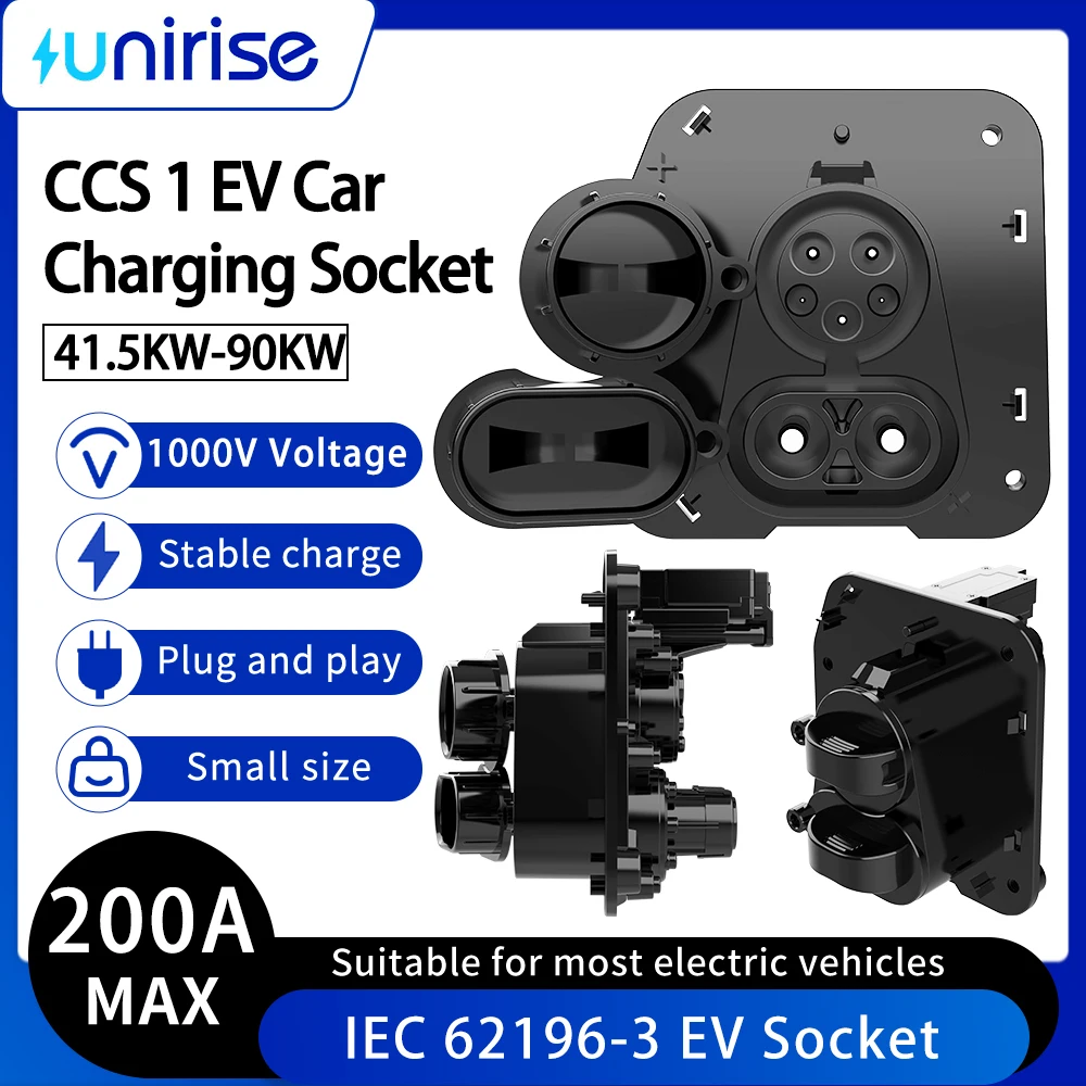 Unirise CCS Combo 1 Soket Charger 90KW 1000V 200A IEC 62196-3 Konektor DC Cepat Kompatibel dengan Pengisian Daya Mobil Listrik Soket CCS1