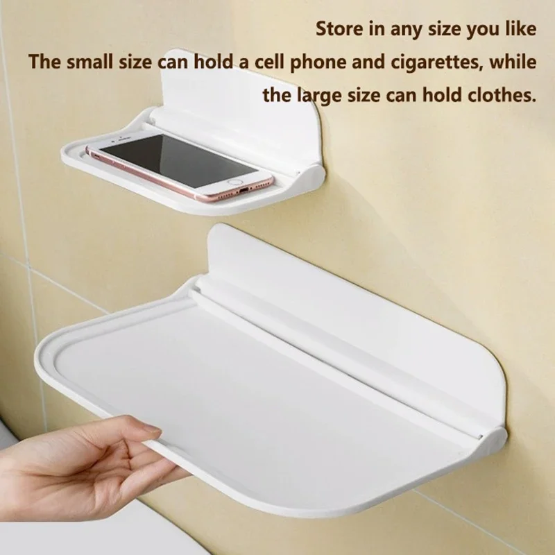 Punch-free Foldable Wall Mounted Storage Rack No Drill Phone Holder Bedroom Bedside Bathroom Dorm Wall Hanging Organizer