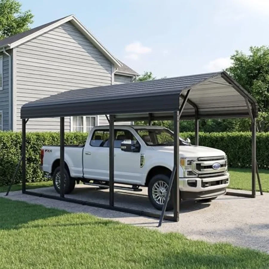 

10x15 FT Metal Carport,Heavy Duty Cart Ports Canopy with Corrugated Metal Roof,Metal Car Garage Outdoor Galvanized Car Shelter