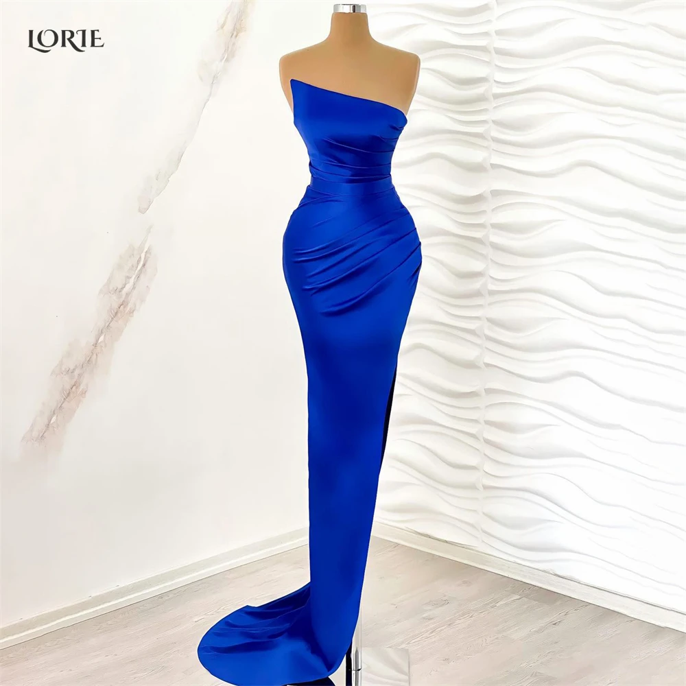 

LORIE Deep Blue Mermaid Evening Dresses Irregular Neckline Shiny Satin Bridal Prom Dress Arabia Dubai 2022 Pageant Party Gowns