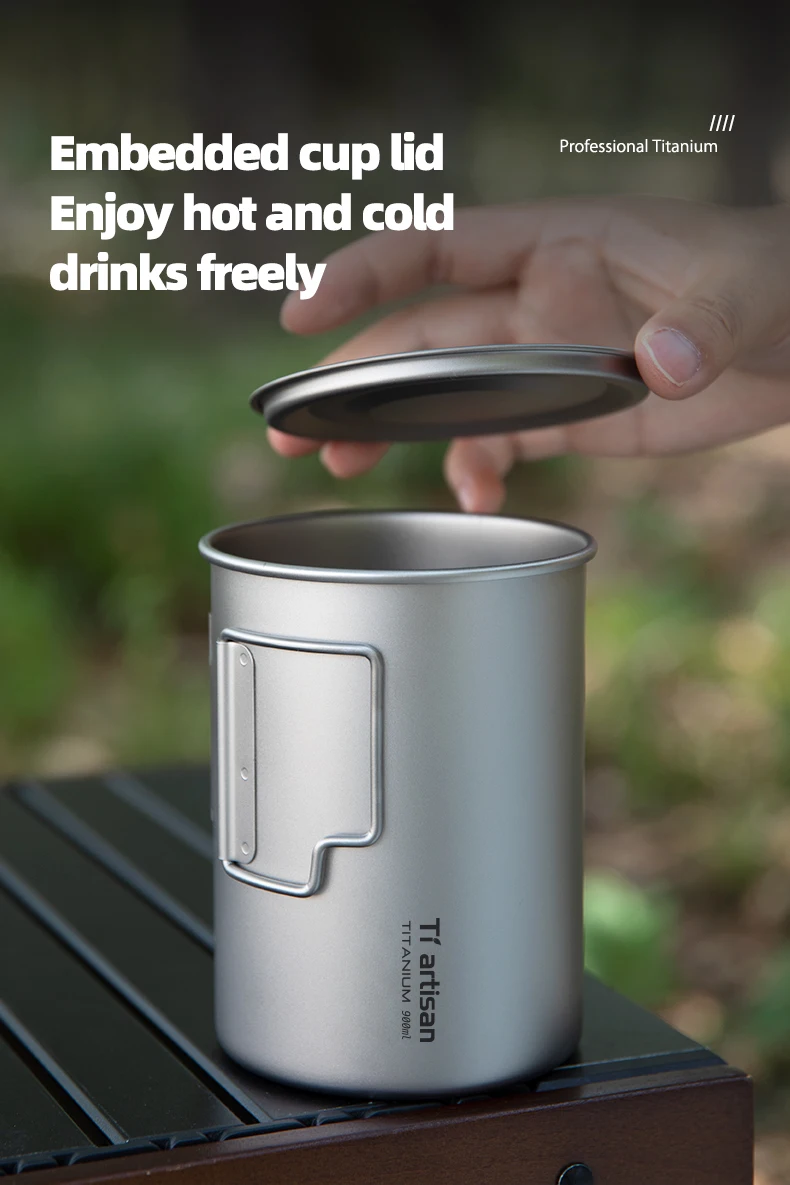 Tiartisan Titan-Campingtopf 900ML Großvolumiger Wasser- und Kaffeebecher mit Deckel Outdoor-Küchen-Kochgeschirr – Detail 6