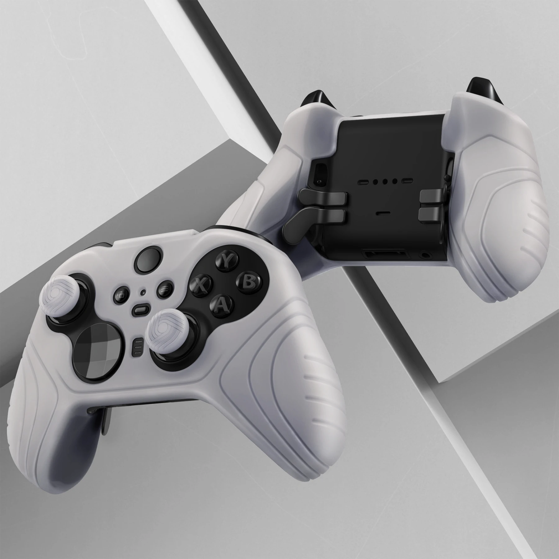 PlayVital Samurai Edition funda de silicona antideslizante blanca transparente para Xbox Elite Series 2, controlador inalámbrico y Elite Series 2 Core