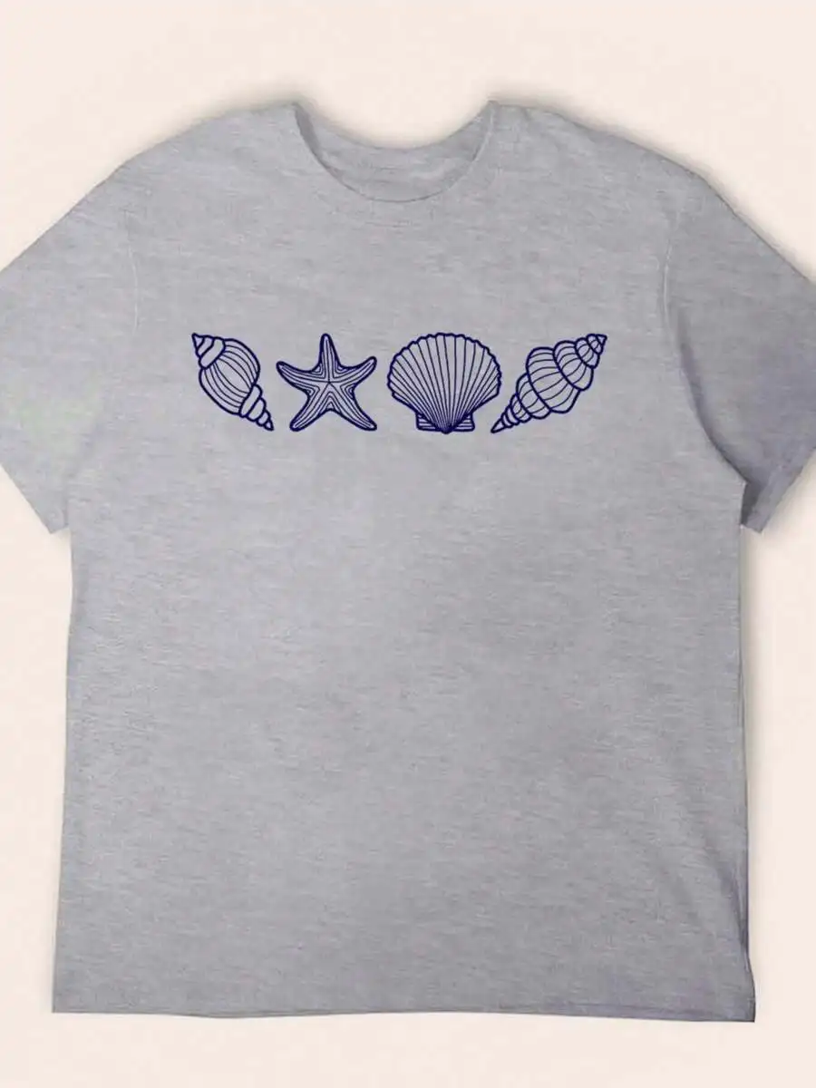 Coastal Shell And Starfish Graphic T-Shirt For Women Summer Beach Style