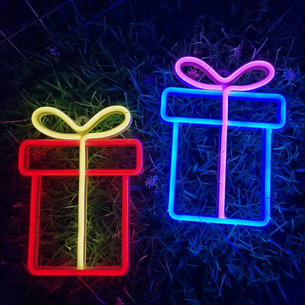 Led Neon Sign Vibrant Led Gift Box Neon Lights Create with Colourful Modelling Lights for Christmas Day Decoration Bedroom